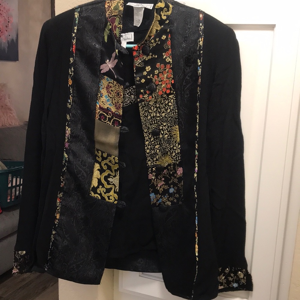 Vintage Tommy N Lou Lou black patterned 2 piece set- tank and jacket